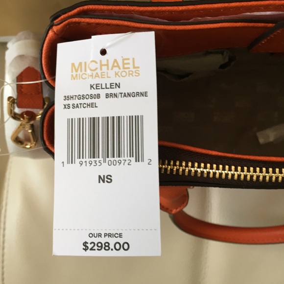NWT MICHAEL KORS KELLEN BROWN TANGERINE XS SATCHEL - Picture 5 of 6
